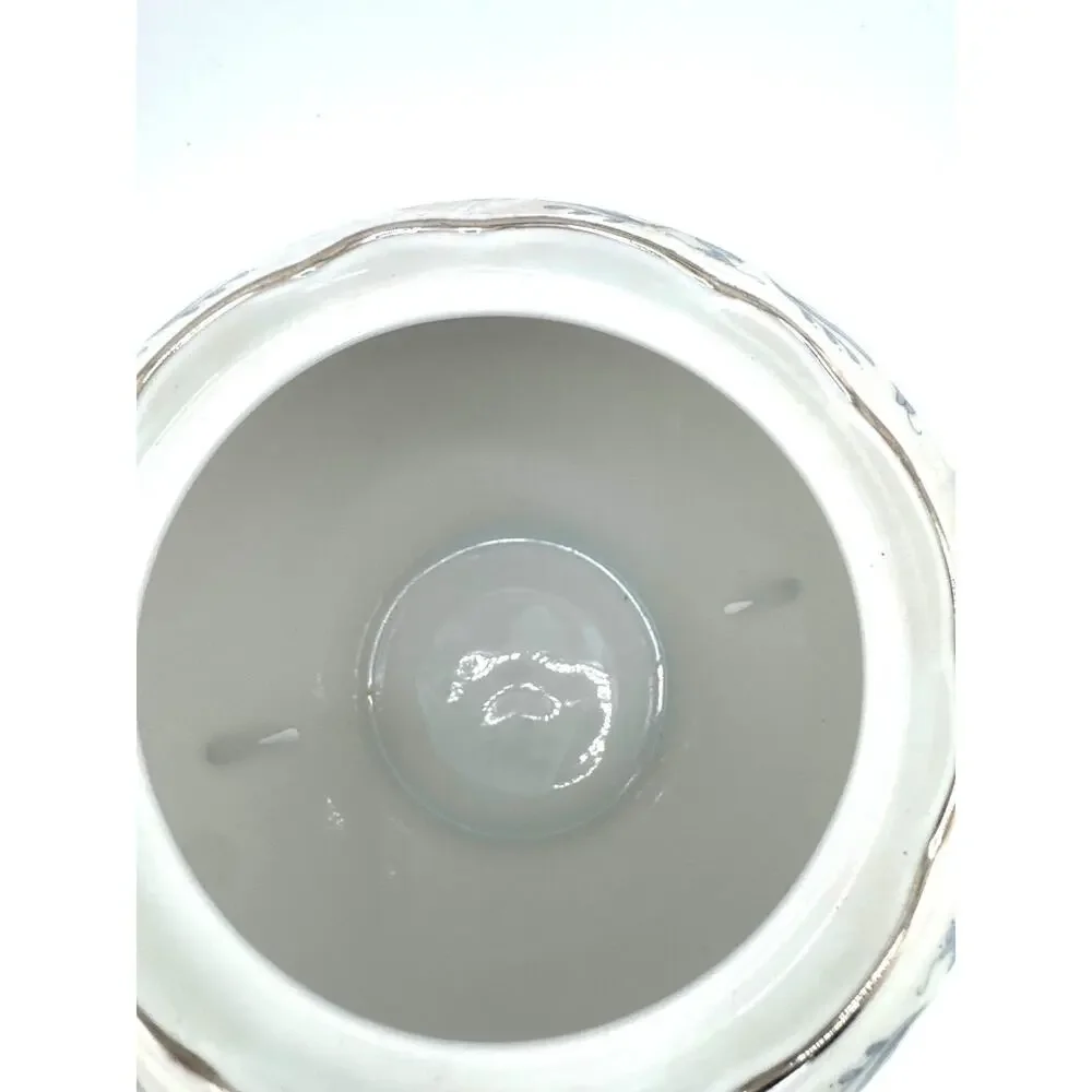 Vintage Smielow Poland‎ Porcelain Sugar Bowl Lid Blue Floral Silver Trim